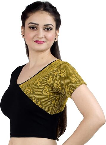 بلوزة Chandrakala للسيدات قابلة للتمدد مصنوعة من الساري الهندي العرقي، بلوزة قصيرة من Choli (B102-P) in Kuwait