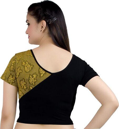 بلوزة Chandrakala للسيدات قابلة للتمدد مصنوعة من الساري الهندي العرقي، بلوزة قصيرة من Choli (B102-P) in Kuwait