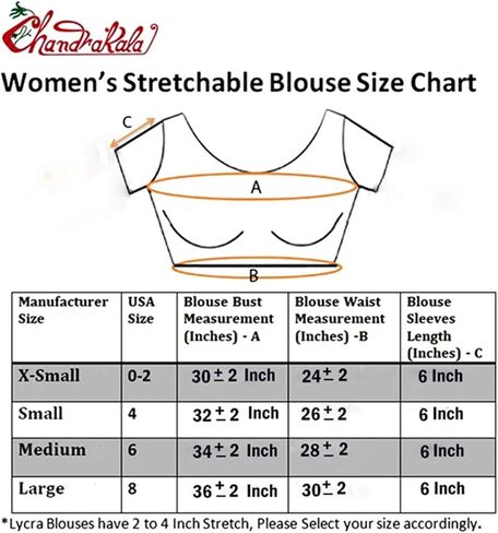 بلوزة Chandrakala للسيدات قابلة للتمدد مصنوعة من الساري الهندي العرقي، بلوزة قصيرة من Choli (B102-P) in Kuwait