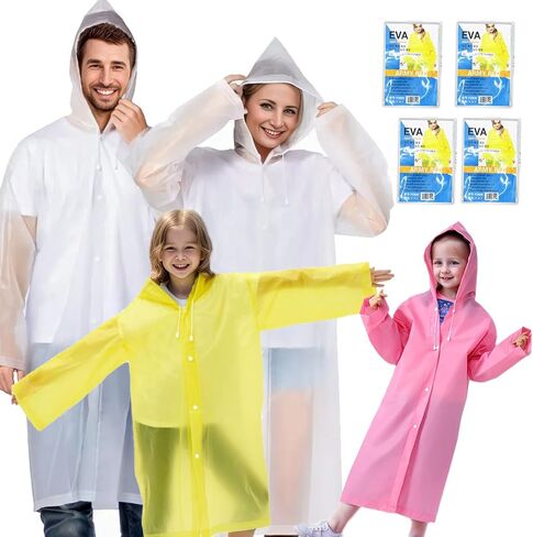 Emergency Ponchos Family Pack, Rain Jacket for Adults Kids, EVA Reusable Rain Coat with Hood and Drawstring in Saudi Arabia