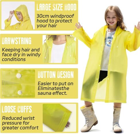 Emergency Ponchos Family Pack, Rain Jacket for Adults Kids, EVA Reusable Rain Coat with Hood and Drawstring in Saudi Arabia
