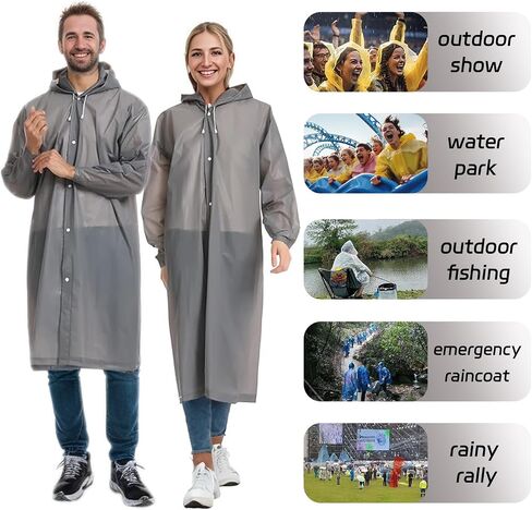 Emergency Ponchos Family Pack, Rain Jacket for Adults Kids, EVA Reusable Rain Coat with Hood and Drawstring in Saudi Arabia