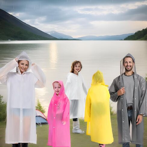 Emergency Ponchos Family Pack, Rain Jacket for Adults Kids, EVA Reusable Rain Coat with Hood and Drawstring in Saudi Arabia
