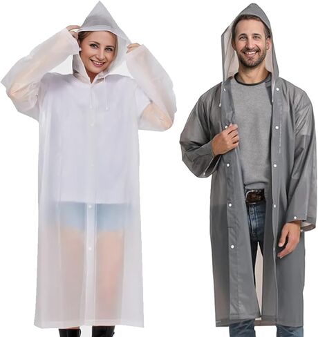 Emergency Ponchos Family Pack, Rain Jacket for Adults Kids, EVA Reusable Rain Coat with Hood and Drawstring in Saudi Arabia