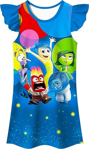 Magic Girl Dress Cartoon Movie Costume Short Ruffles Sleeve Gown Dress Toddler Kids Size for Fans (Blue) in Saudi Arabia