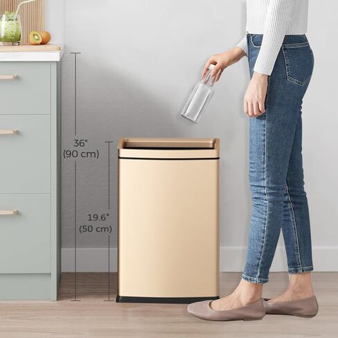 25L/6GALSquare Kitchen Trash can,Large Metal Garbage can,Champagne Gold Trash can,Gold Trash can for Bathroom,Tall Stainless Steel dusbin for Commercial,Detached House in Saudi Arabia