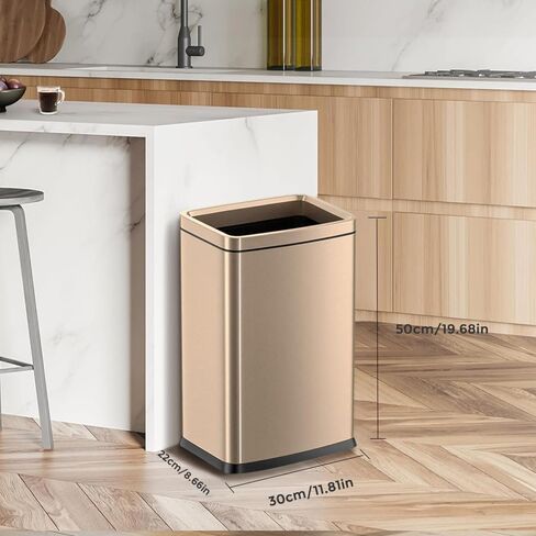 25L/6GALSquare Kitchen Trash can,Large Metal Garbage can,Champagne Gold Trash can,Gold Trash can for Bathroom,Tall Stainless Steel dusbin for Commercial,Detached House in Saudi Arabia