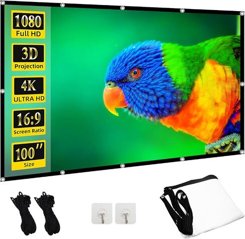 Projector Screen 100 inch - TOWOND Projection Screen 16:9 HD 4K Wrinkle-Free Foldable Movies Projector Screen Outdoor Indoor for Home Theater in Saudi Arabia