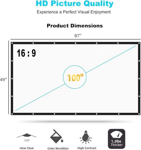 Projector Screen 100 inch - TOWOND Projection Screen 16:9 HD 4K Wrinkle-Free Foldable Movies Projector Screen Outdoor Indoor for Home Theater in Saudi Arabia