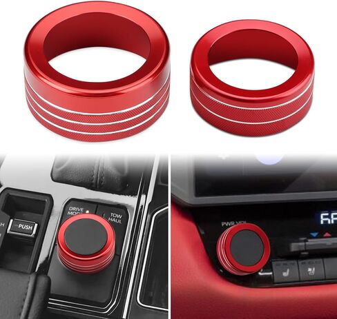 حلقة غطاء مقبض تبديل وضع القيادة من auovo متوافقة مع ملحقات Toyota Tundra 2022-2024 Sequoia Volume Knob Ring من سبائك الألومنيوم غطاء مقبض وحدة التحكم المركزية (شاشة 8 بوصة) (مجموعة قطعتين، أحمر) in Saudi Arabia