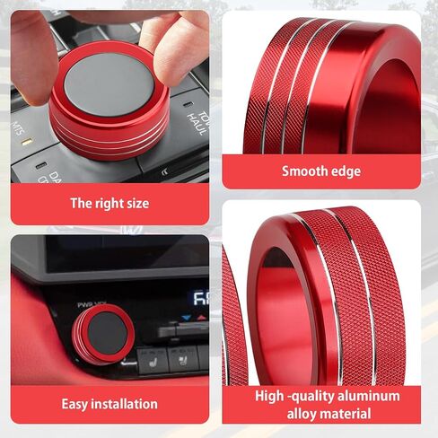 حلقة غطاء مقبض تبديل وضع القيادة من auovo متوافقة مع ملحقات Toyota Tundra 2022-2024 Sequoia Volume Knob Ring من سبائك الألومنيوم غطاء مقبض وحدة التحكم المركزية (شاشة 8 بوصة) (مجموعة قطعتين، أحمر) in Saudi Arabia