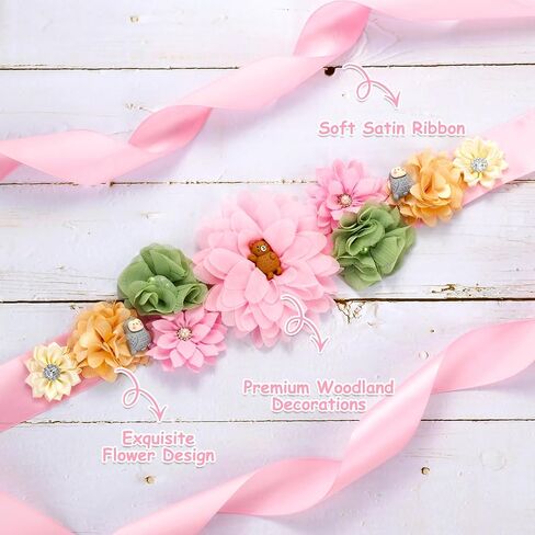 JOYMEMO Pink Woodland Animal Baby Shower Maternity Sash Kit - Woodland Theme Baby Shower Belly Belt and Mom to Be & Dad to Be Corsage Pins, Pregnancy New Parents Photo Props Party Supplies in Saudi Arabia