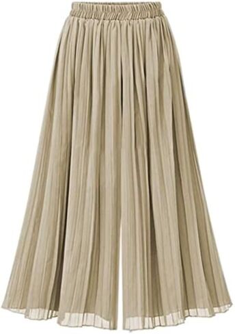 Women's Wide Leg Pant Chiffon Pleated High Elastic Waist Casual Long Fashion Cropped Flowy Business Trousers in Saudi Arabia