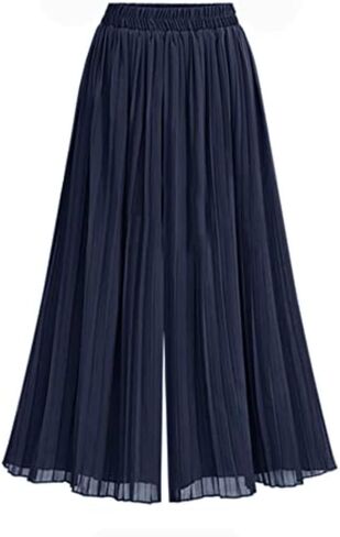 Women's Wide Leg Pant Chiffon Pleated High Elastic Waist Casual Long Fashion Cropped Flowy Business Trousers in Saudi Arabia