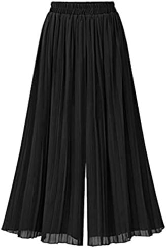 Women's Wide Leg Pant Chiffon Pleated High Elastic Waist Casual Long Fashion Cropped Flowy Business Trousers in Saudi Arabia