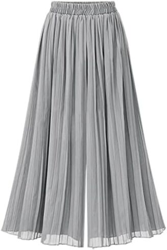 Women's Wide Leg Pant Chiffon Pleated High Elastic Waist Casual Long Fashion Cropped Flowy Business Trousers in Saudi Arabia