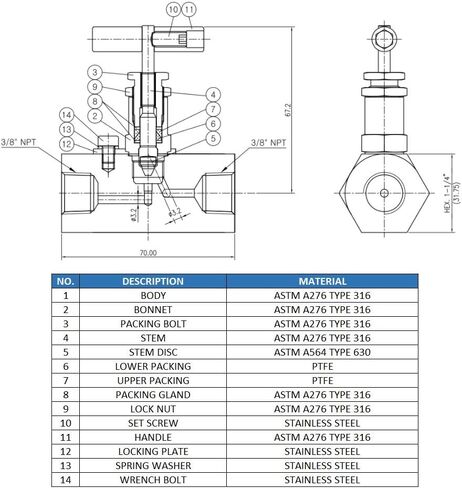 Korea Stainless Steel SS316 Straight Needle Valve 3/8" NPT Female Connection Size 10,000 PSI PTFE Packing in Saudi Arabia