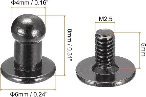 uxcell 4mm Ball Head Stud Rivets Screw Back, 20Pack Round Head Button Nipple Rivet for DIY Leather Craft Handbag Belt, Metallic Black in Saudi Arabia