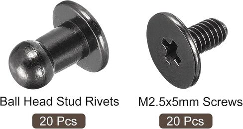 uxcell 4mm Ball Head Stud Rivets Screw Back, 20Pack Round Head Button Nipple Rivet for DIY Leather Craft Handbag Belt, Metallic Black in Saudi Arabia