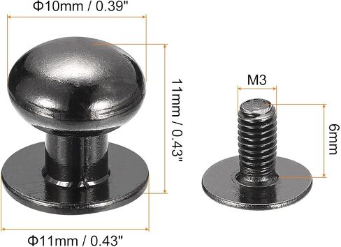 uxcell 4mm Ball Head Stud Rivets Screw Back, 20Pack Round Head Button Nipple Rivet for DIY Leather Craft Handbag Belt, Metallic Black in Saudi Arabia