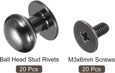 uxcell 4mm Ball Head Stud Rivets Screw Back, 20Pack Round Head Button Nipple Rivet for DIY Leather Craft Handbag Belt, Metallic Black in Saudi Arabia