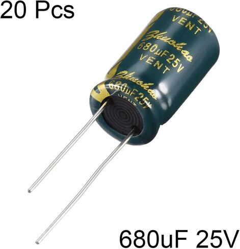 uxcell Aluminum Radial Electrolytic Capacitor Low ESR Green with 680uF 25V 105 Celsius Life 3000H 10 x 17mm High Ripple Current,Low Impedance 20pcs in Saudi Arabia