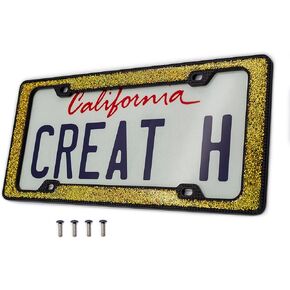 3D Shining and Neon License Plate Frame from Pure Zinc Alloy Metal Perfect Plate Holder, Matt Black with Red Glitter