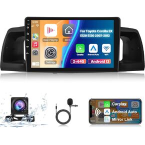 2G+64G for Toyota Corolla EX 2007-2012 Android 13 Stereo - Wireless Apple CarPlay and Android Auto - 9 inch Touch Screen Corolla Radio - EQ GPS WiFi Mirror Link SWC + AHD Backup Camera
