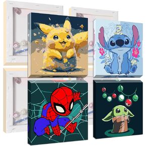 UMOART Framed Paint by Numbers for Kids - 4Packs Cartoon Paint by Numbers for Kids Adults, Paint by Number Kits on Canvas, DIY Oil Painting Acrylic Kits for Home Decor 8x8in in Kuwait