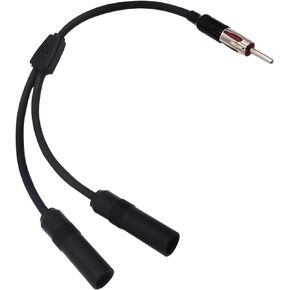 Pack-1 Car Antenna Adapter, 1 Male to 2 Female Y Adaptor Connector, Radio Antenna Splitter, Universal for Most Cars, Trucks and Vans (Black)