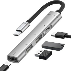 4-Port USB C Hub with USB C Power & Data Ports, Aluminum USB C to USB Port Hub Dongle for MacBook Air/Pro,XPS,iMac Mini,iPad Pro, iPhone 15 Series More
