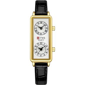 Gosasa Fashionable Women's Quartz Watch, Rectangular Dial with Dual Time Zones, 30m Water Resistant