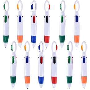 ArtCreativity 4-in-1 Multicolor Retractable Pen with a Cool Carabiner Hook- Pack of 12-4 Color Ball Point Shuttle Pens for Kids- Stationery Supplies, Birthday Party Favors for Boys & Girls