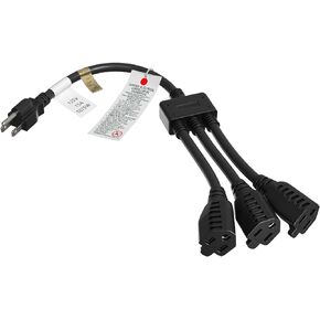 3 Outlet Power Extension Splitter Cord Cable 5-15P to 5-15R x 3, 14 AWG (1 pack, 1.5 ft)