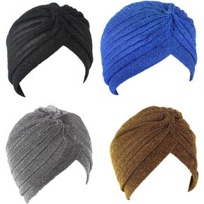 Glitter Turban Caps for Women Ruffle Plated Chemo Beanie Hats Twisted India's Headwrap Grate for Daily Use