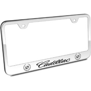 Au-Tomotive Gold, INC. Cadillac Chrome Stainless Steel License Plate Frame, Black, 12"x6"