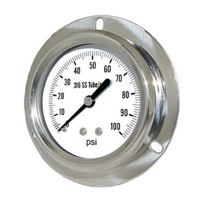 PIC Gauges 314D-254O Front Flanged Panel Mount Dry Pressure Gauge w/ SS Case/Internals/Removable Bezel, Glass Lens, 2.5" Dial, 0/2000 psi Range, 1/4" Male NPT