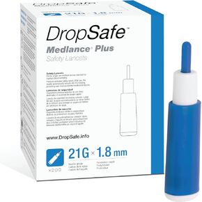 Medlance Plus Safety Lancet, Universal, 21 Gauge, 1.8mm, Pressure Activated for Capillary Blood Testing, Sterile, Single-Use, 200ct Box
