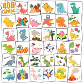 PARTYWIND 408 PCS Dinosaur Kids Temporary Tattoos, Individually Wrapped Cut Tattoos for Dinosaur Party Supplies Favors, Boys Birthday Gifts Games Goodie Bag Stuffers, Dinosaur Decorations
