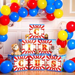 Carnival Circus Theme Party Decorations 6 Pcs Large Circus Party Favors Boxes Blocks Circus Birthday Party Decorations Supplies for Carnival Circus Birthday Halloween Holiday Celebration(12 x 12 Inch)