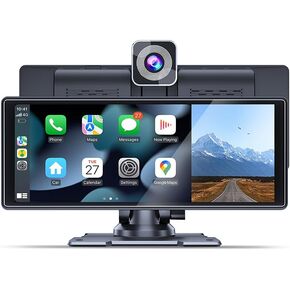Portable Wireless Car for Apple Carplay,9" Wireless Carplay & Android Auto, 2K Dash Cam,1080p Backup Camera DVR, Car Audio Receivers GPS Navigation Mirror Link, Bluetooth, FM, Siri