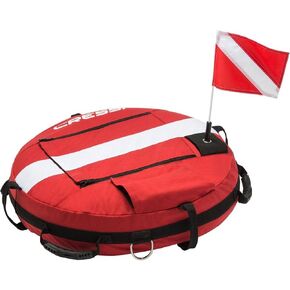 Cressi Freediving Training Buoy- Durable Material, 4 External Handles, 2 Exterior D-Rings and Red Diving Flag for Safety