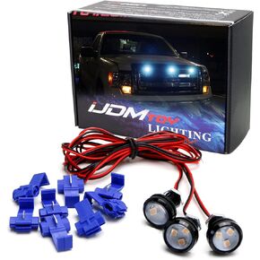 iJDMTOY 3pc Set Custom Retrofit Amber Yellow Front Grille Mesh Mount LED Lighting Kit Compatible With Trucks SUVs