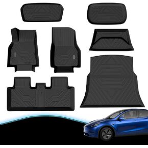 Houseables Tesla Model 3 Floor Mats, All Weather Liners, 6 Piece Set, TPE Mat for Front, Rear, Frunk, Trunk, Cargo Well, Fits 2023, 2022, 2021, Late 2020, All-Weather Covers, Interior Accessories