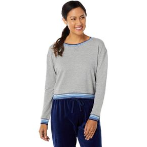 Splendid Women's Heather Charcoal, Long Sleeve, Contrast Band, Cotton Modal Terry Pullover Sweatshirt