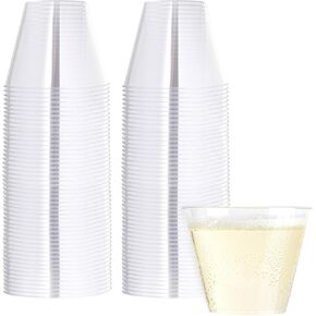 PLASTICPRO 9 oz Disposable Plastic Party Cups,Old fashioned Designed Tumblers, 100 Count, Crystal Clear