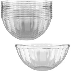 Prestee Clear Plastic Serving Bowls, 48 Oz. 12 Pack - Round Disposable Bowls, Punch, Party, Chip Bowl Containers - for Candy, Salads, Parties, & Serving Food - Large Salad Bowl Dish for Eating