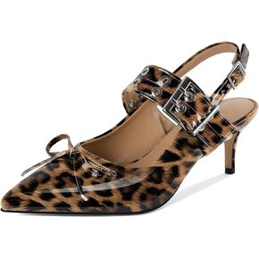SAMMITOP Kitten Heels for Women Slingback Bow Pumps Sandals Closed Pointy Toe Pumps with Buckle Eyelet Strap Mary Jane Style 2.5 Inch