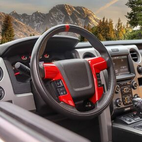 Car Steering Wheel Trim Cover Frame Interior Accessories for 2009-2014 Ford F150 SVT Raptor (Red)