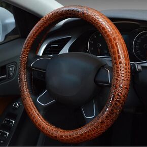 CiCi D-CC Crocodile Pattern Microfiber Leather Steering Wheel Cover Four Seasons Universal 15 Inch Car Handle Cover (Black)